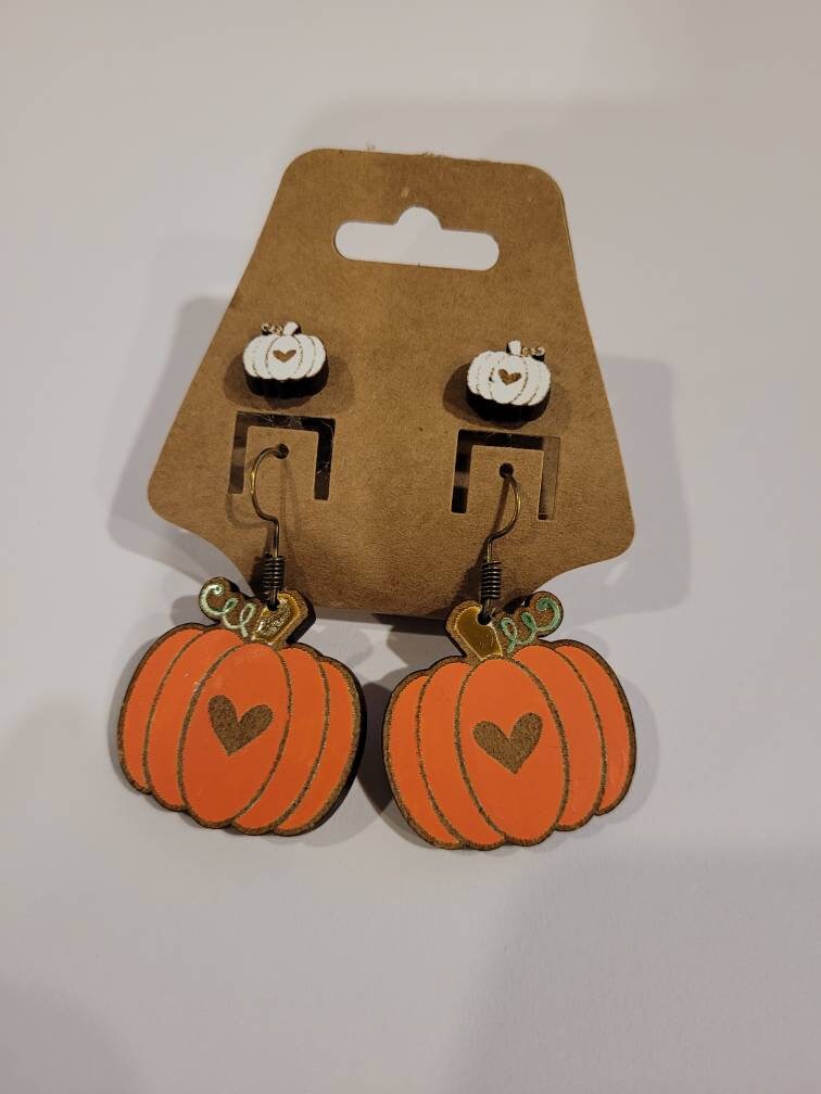 Wooden Pumpkin Earrings