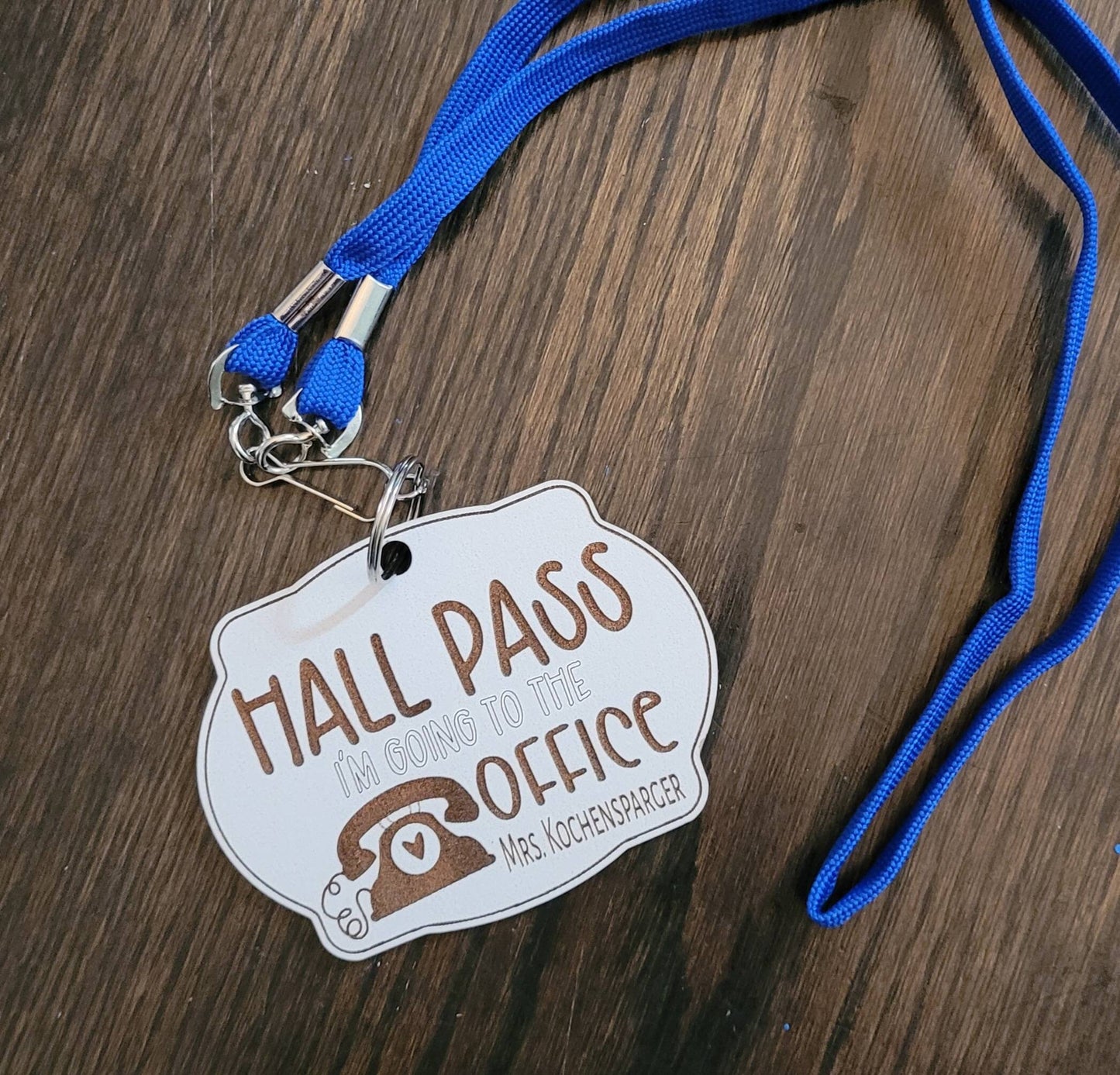 Engraved Hall Pass Set: Bathroom, Library, Nurse, Office, Errand