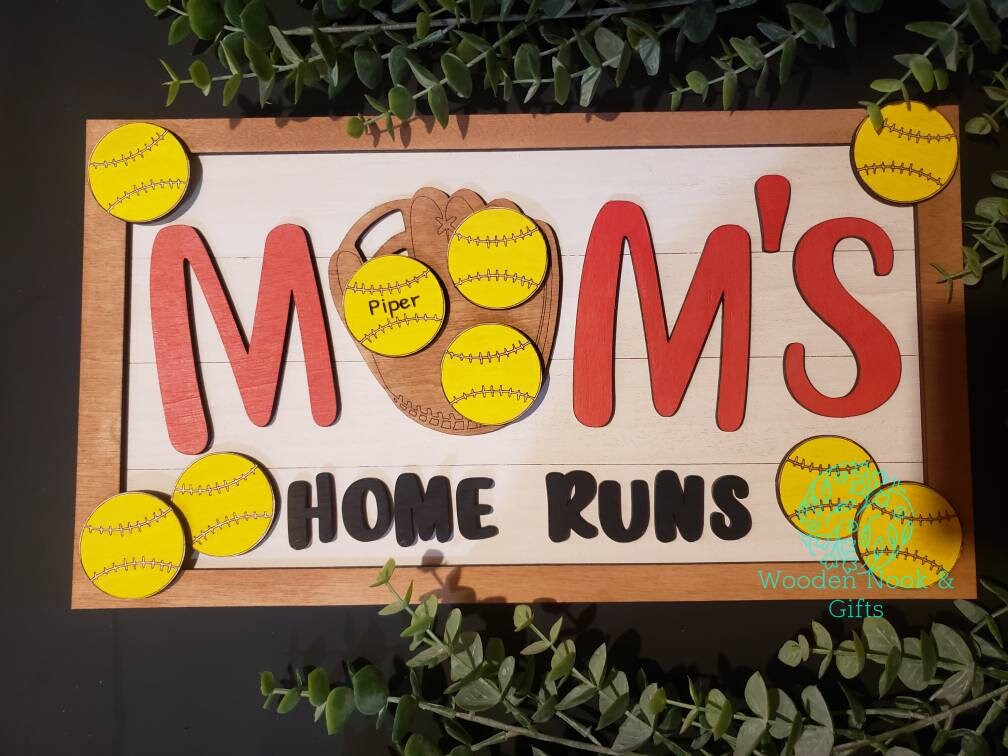 Personalized Baseball Sign - Personalized Softball Sign - Dad's Homeruns with Custom Names - Mom's Homeruns with Custom Names