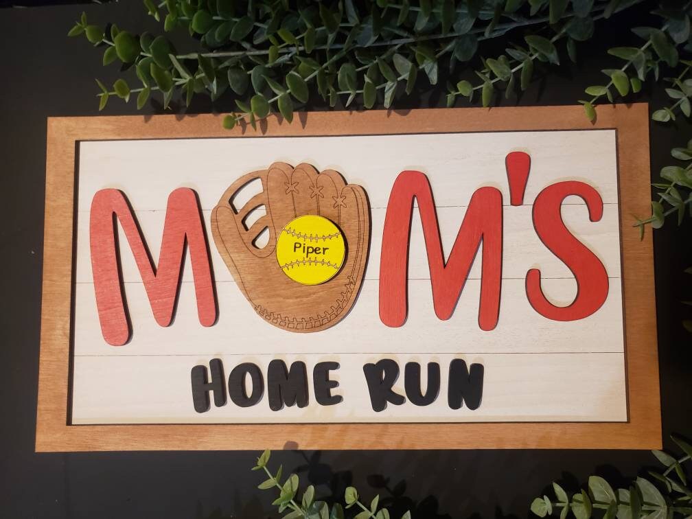 Personalized Baseball Sign - Personalized Softball Sign - Dad's Homeruns with Custom Names - Mom's Homeruns with Custom Names