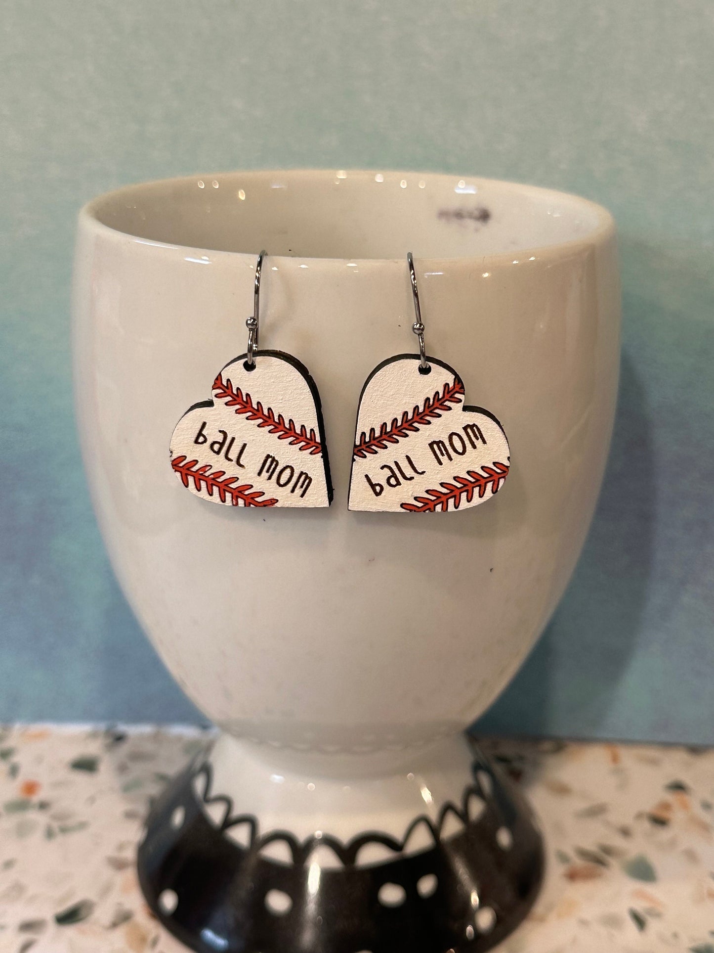 Heart-Shaped Baseball Earrings - Softball Mom Gift - Game Day Jewelry - Custom Sports Jewelry - Personalized Baseball Earrings
