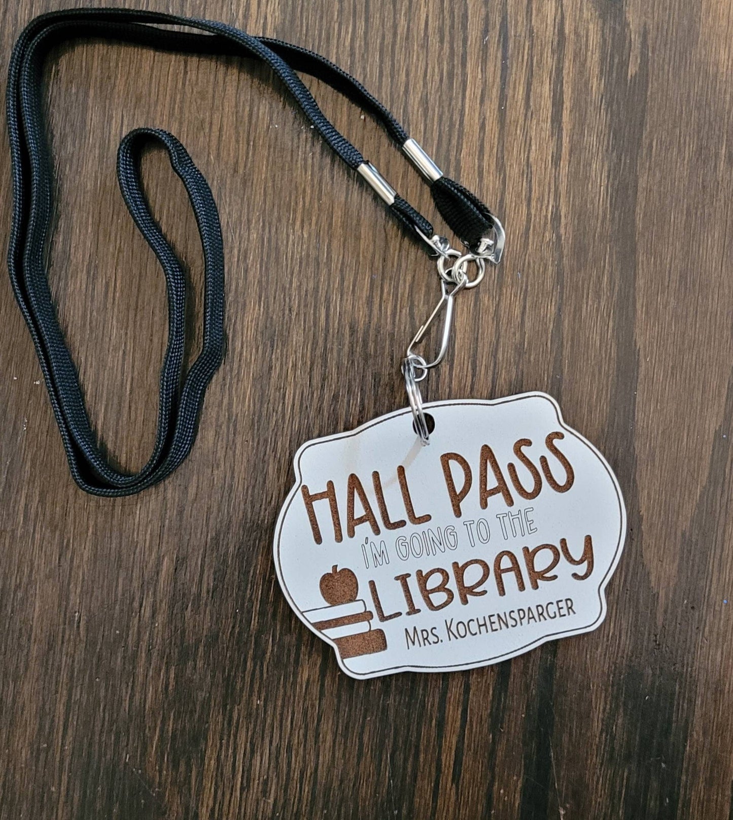 Engraved Hall Pass Set: Bathroom, Library, Nurse, Office, Errand