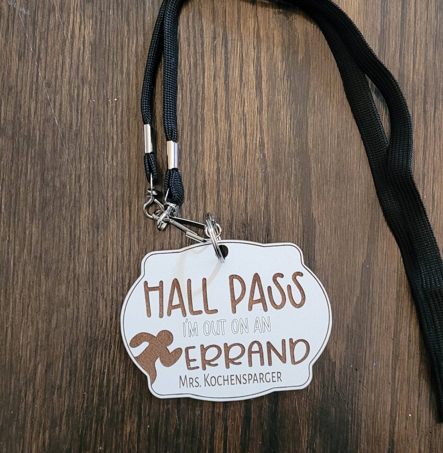 Engraved Hall Pass Set: Bathroom, Library, Nurse, Office, Errand
