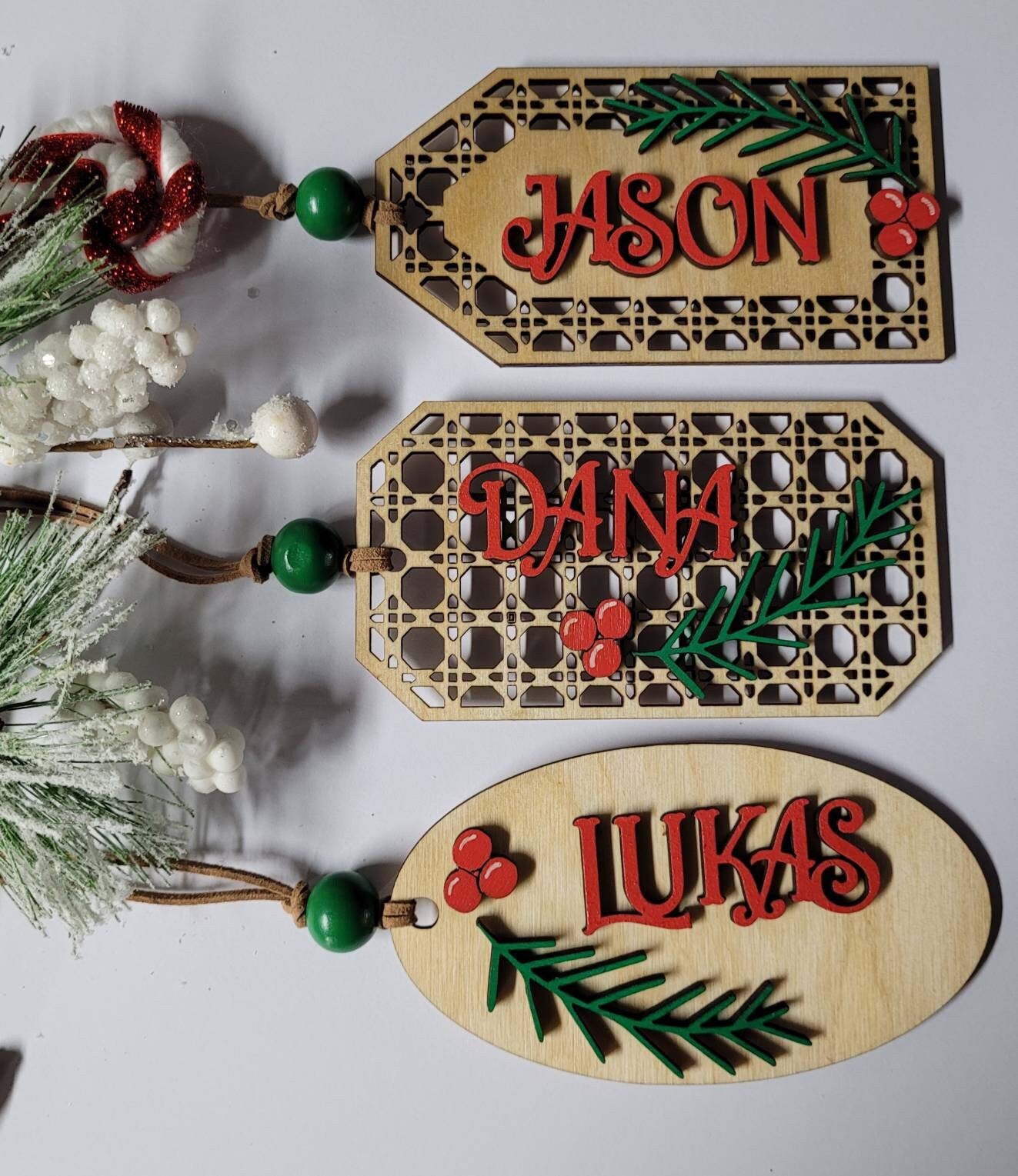 Holly & Rattan Stocking Tags