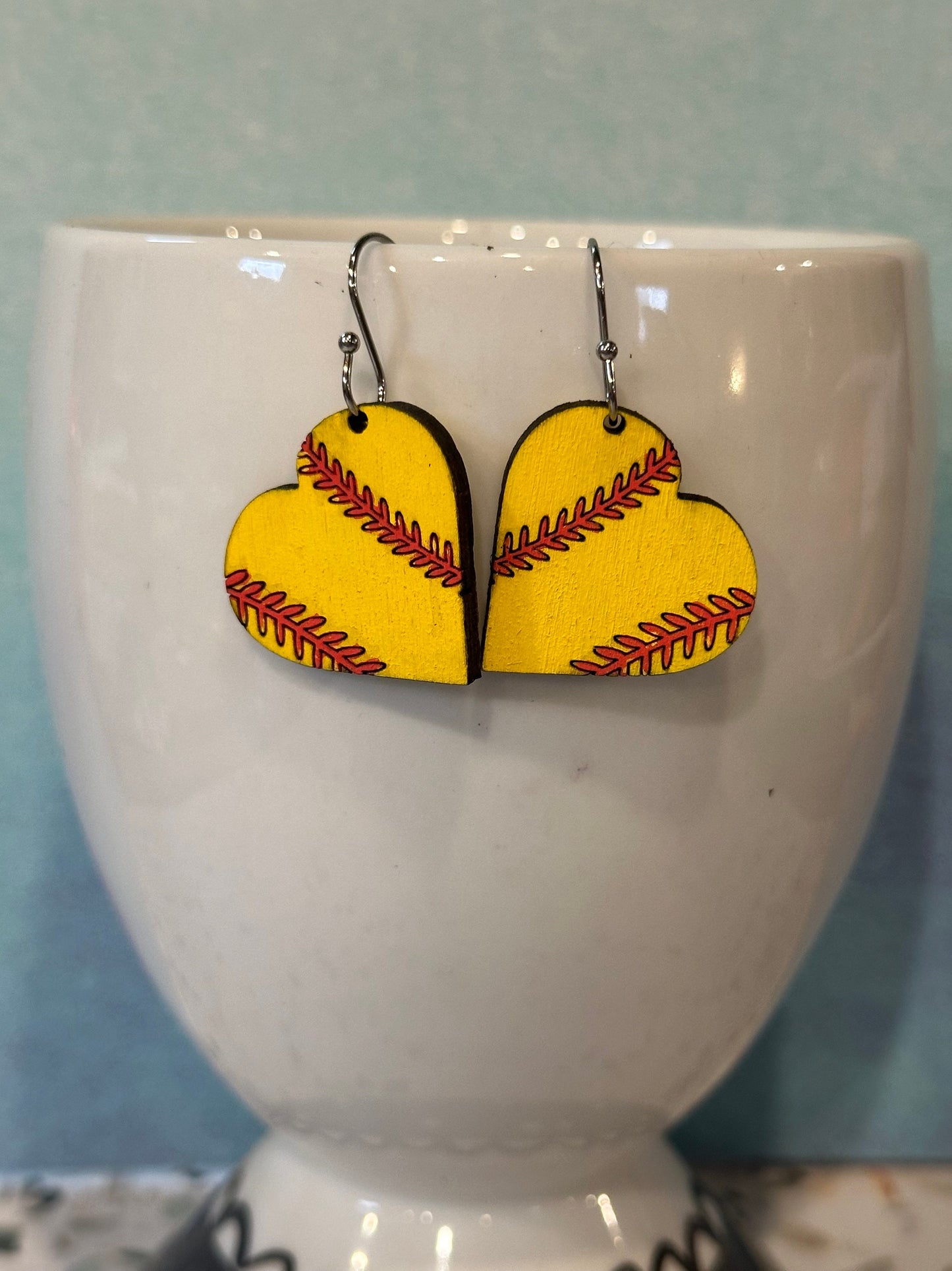 Heart-Shaped Baseball Earrings - Softball Mom Gift - Game Day Jewelry - Custom Sports Jewelry - Personalized Baseball Earrings