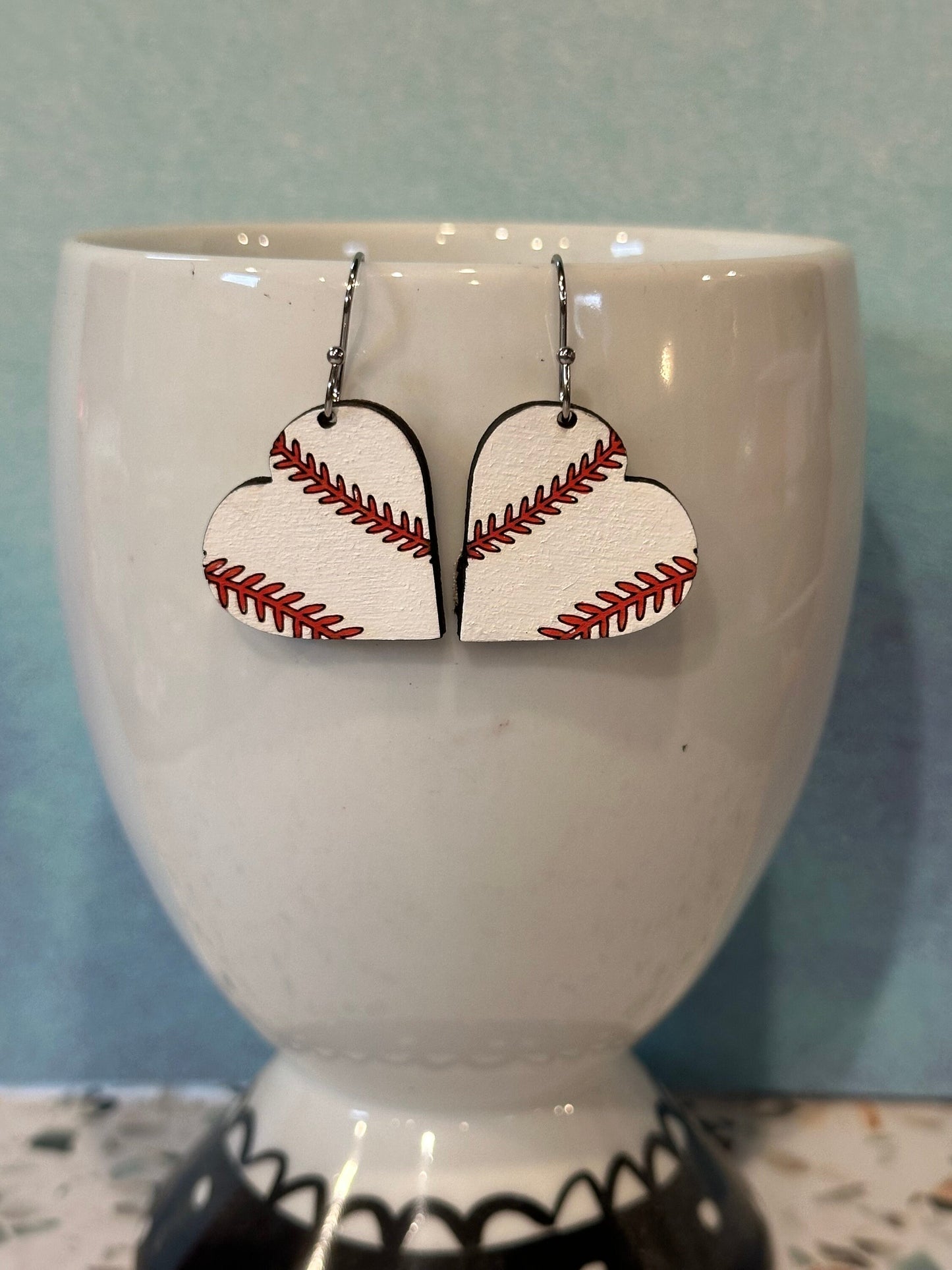 Heart-Shaped Baseball Earrings - Softball Mom Gift - Game Day Jewelry - Custom Sports Jewelry - Personalized Baseball Earrings