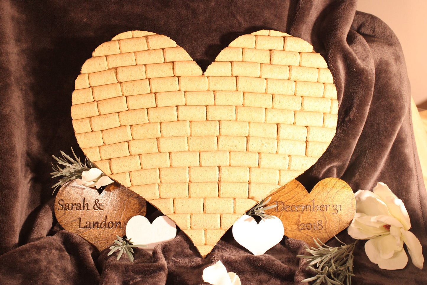 Personalized Heart Cork Guest Book - Rustic Wedding Keepsake, Engraved Names & Date, Unique Anniversary Gift, Memory Book