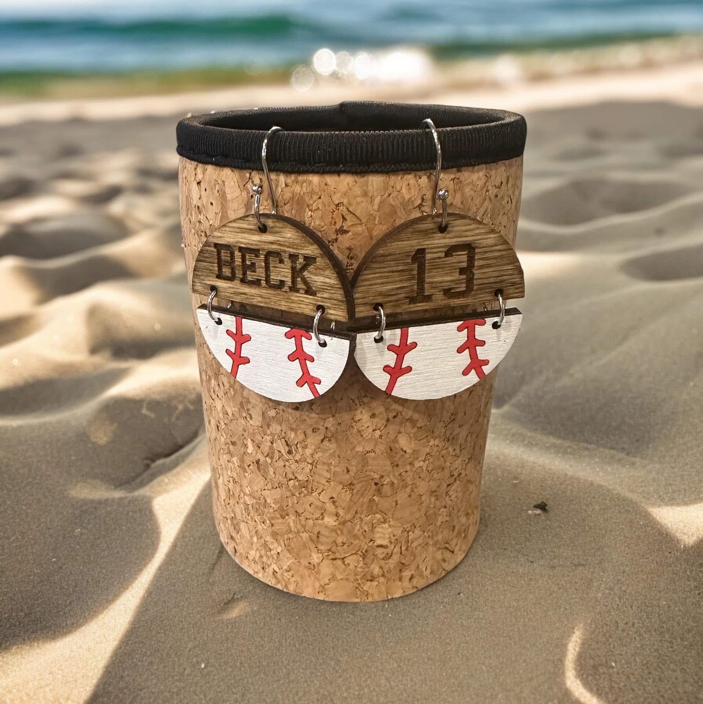 Personalized Baseball Earrings - Custom Baseball Half-Ball Earrings - Team Name/Number - Sporty Jewelry