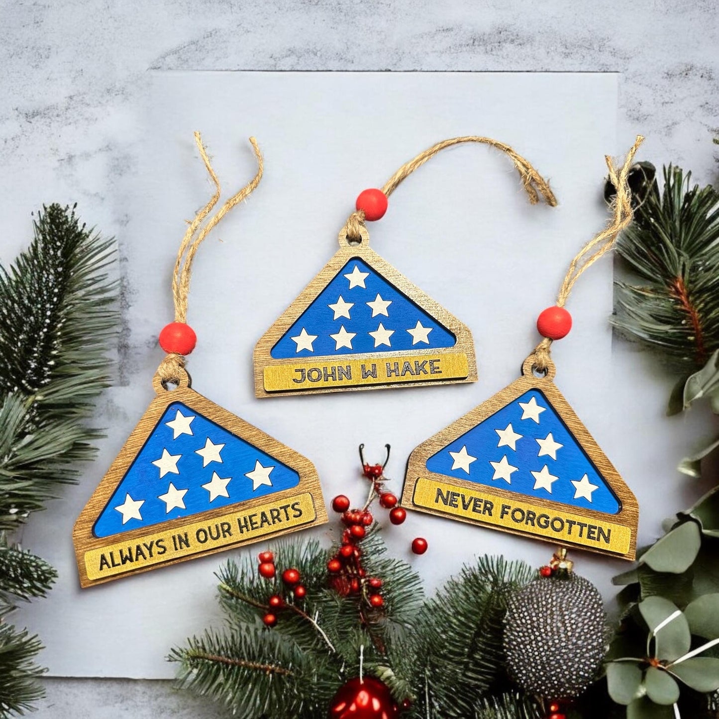 Folded Flag Memorial Ornament with Name
