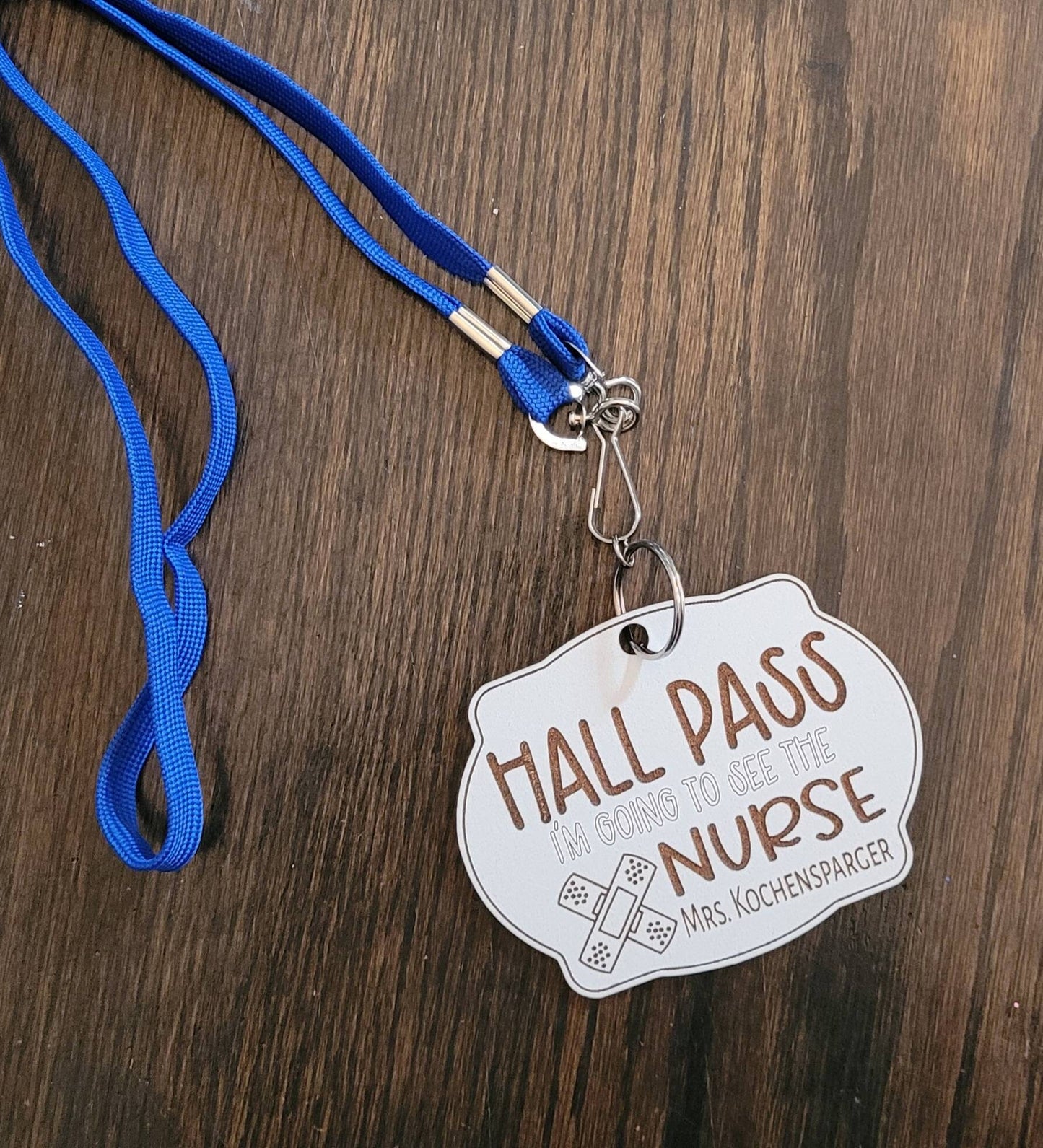 Engraved Hall Pass Set: Bathroom, Library, Nurse, Office, Errand