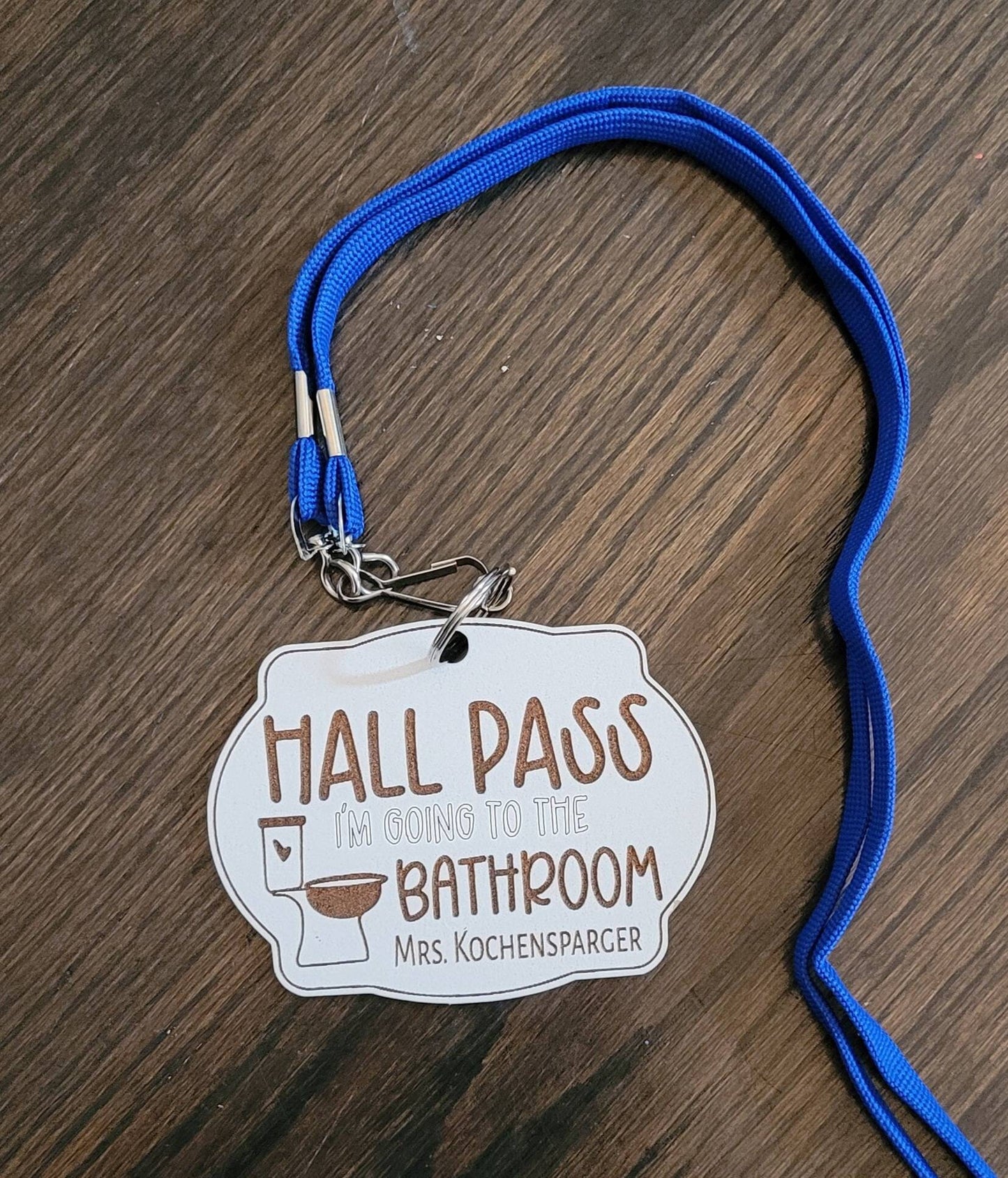 Engraved Hall Pass Set: Bathroom, Library, Nurse, Office, Errand