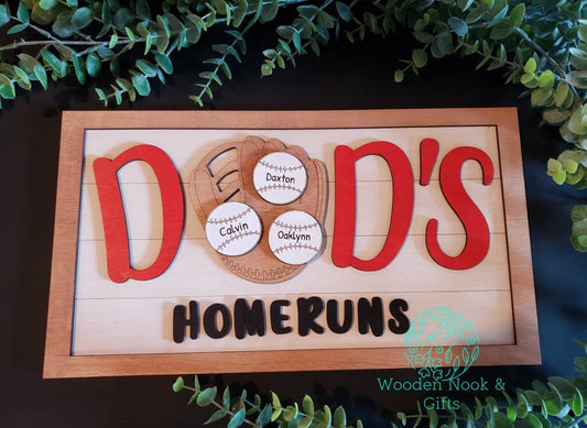 Personalized Baseball Sign - Personalized Softball Sign - Dad's Homeruns with Custom Names - Mom's Homeruns with Custom Names