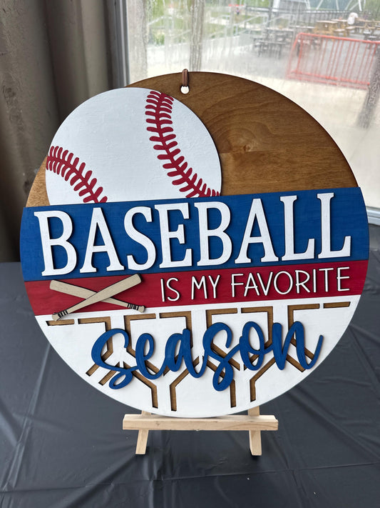 Baseball Season Wood Door Hanger | Personalized Baseball Decor | Game Day Sign | Round Front Door Welcome Sign | Baseball Door Sign