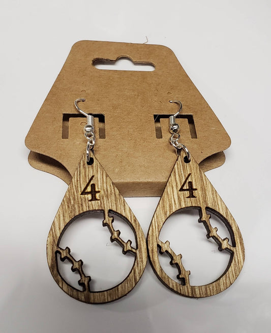 Baseball & Softball Earrings - Wooden Sports Jewelry - Personalized Number - Dangle Earrings - Gift