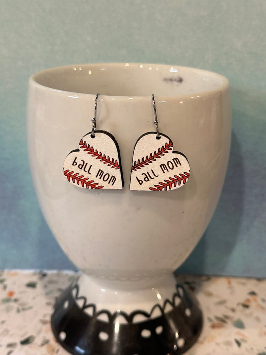 Heart-Shaped Baseball Earrings - Softball Mom Gift - Game Day Jewelry - Custom Sports Jewelry - Personalized Baseball Earrings