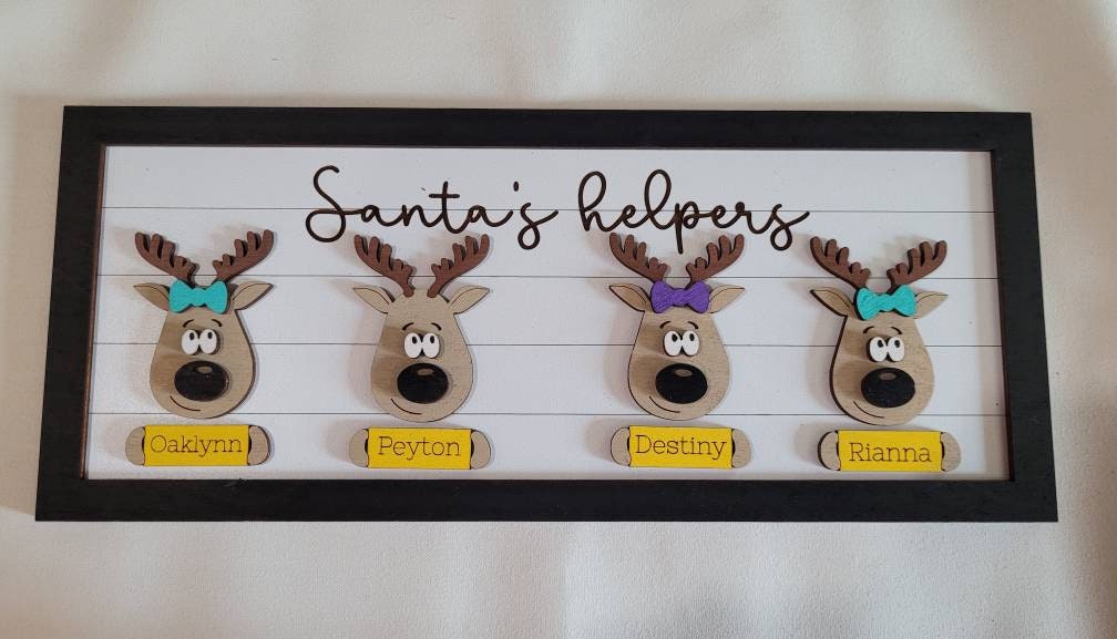 Personalized Family Christmas Sign - Santa's Helpers - Custom Reindeer Name Sign  -  Stocking Sign - Gingerbread Sign - Rustic Holiday Decor