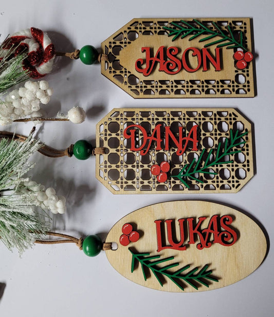 Holly & Rattan Stocking Tags