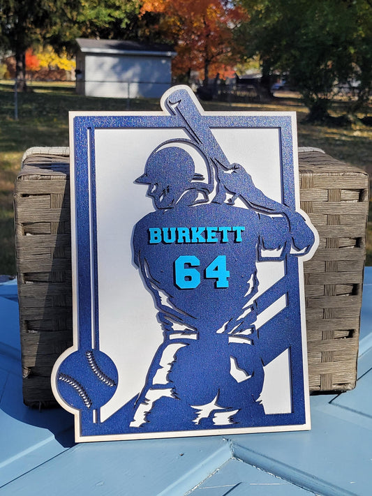 Personalized Baseball Player Sign - Custom Softball Wood Sign - 3d Baseball Player Sign - Softball Name Sign - Baseball Silhouette Sign