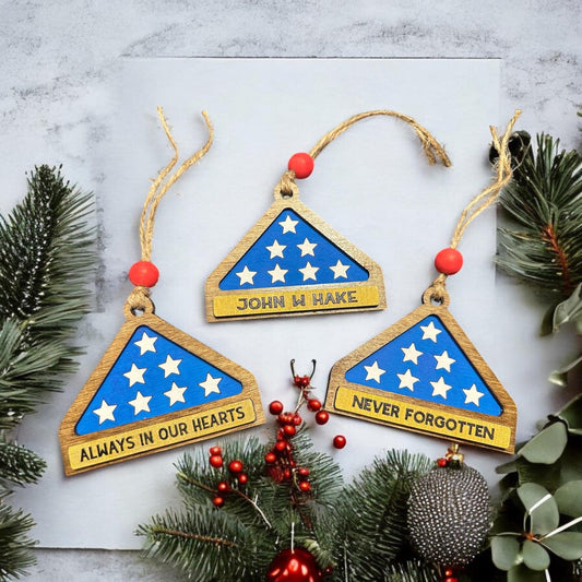 Folded Flag Memorial Ornament with Name