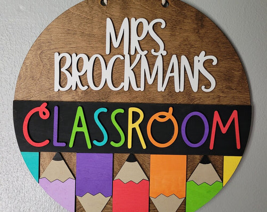 Personalized Classroom Door Sign | Teacher Gift | Wooden Pencil Decor | Back to School | Colorful Wooden Pencil Door Hanger